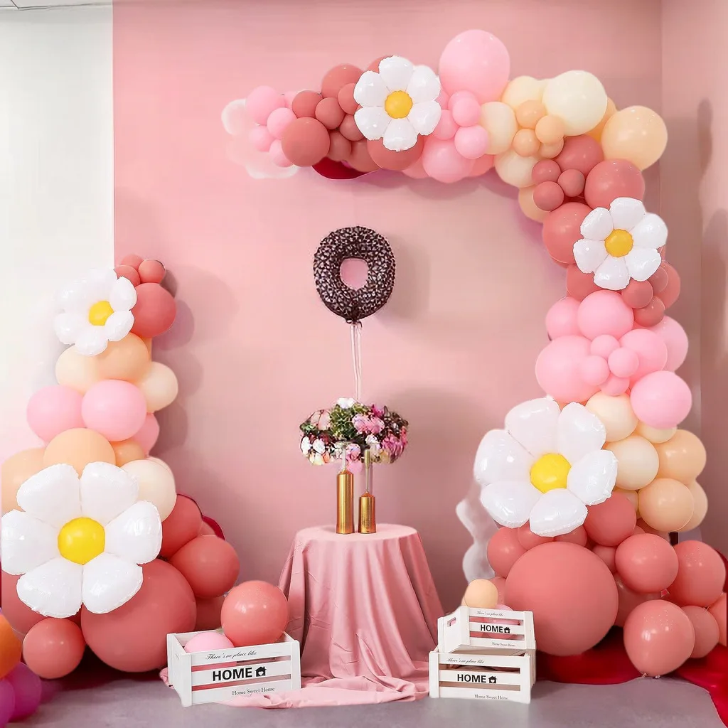 

Винтажная розовая латексная гирлянда, набор воздушных шаров в виде арки для украшения сцены свадебной церемонии на тему маленькой ромашки