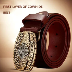 Men's retro leather lead layer pure cowhide leather copper needle buckle plate buckle belt style men's everything casual belt me