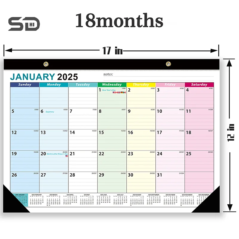 Calendario de pared 2025, planificador diario mensual, organizador de horario de 18 meses, calendarios para colgar en la pared, decoración para el hogar y la Oficina