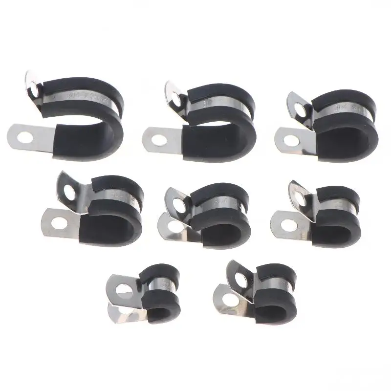 (10Pcs 6-20MM Stainless Steel Cable Clamps Rubber Cushion Cushioned Insulated Wire Line Tube Pipe Fixed Bracket Metal Clip)