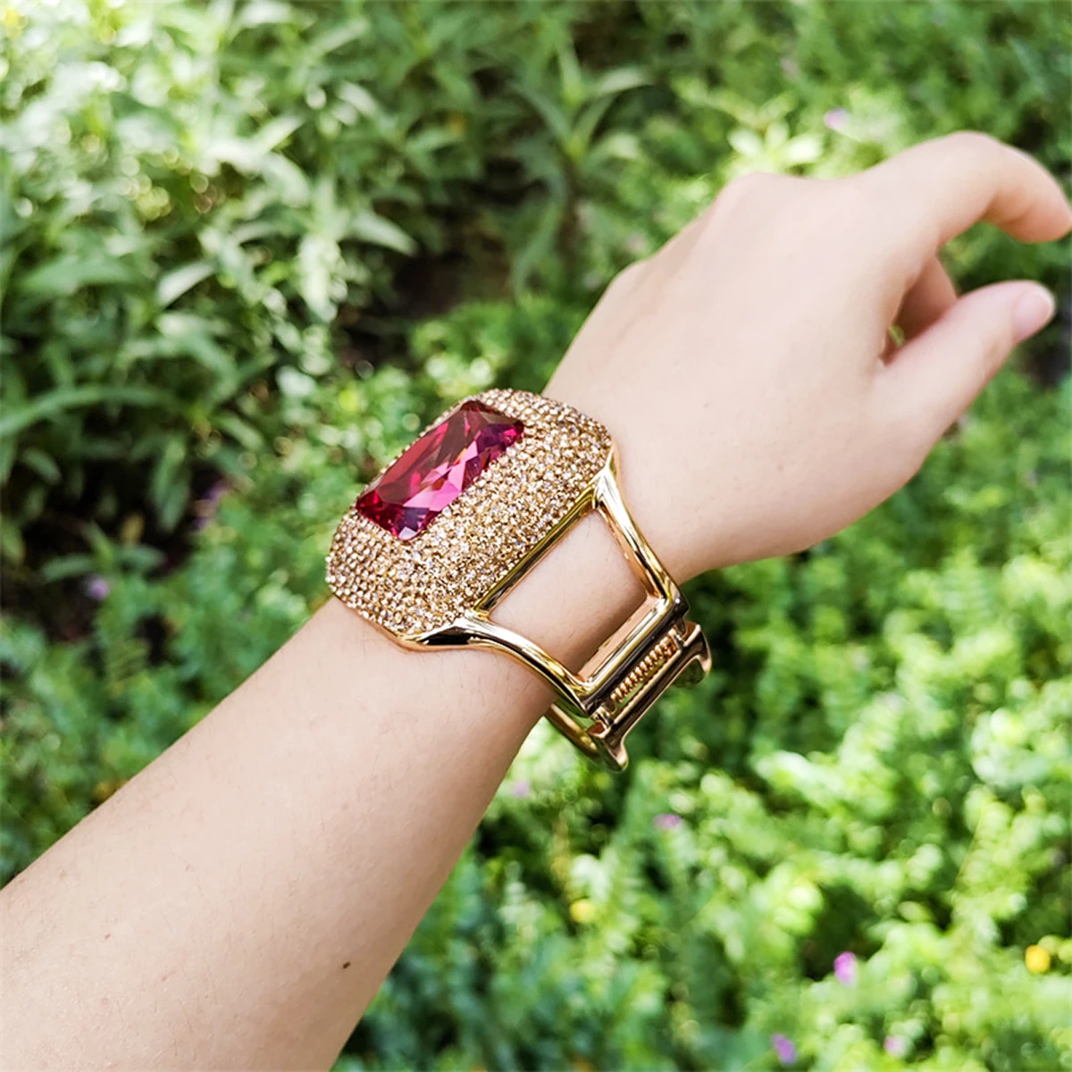 Türkischer Farbstein Sultanit Schmuck, Quadratisches Manschettenarmband für Frauen, Farbwechsel bei unterschiedlichem Licht, Elegante Mode – Detail 6