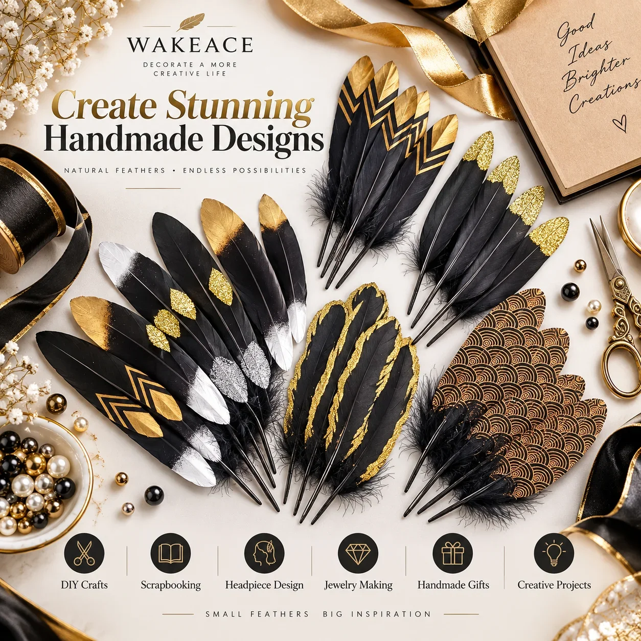 20PCS Gold Black Decorative Feathers for DIY Crafts Party Decor Dream Catchers Costume Accessories Wedding Handmade Art Supplies