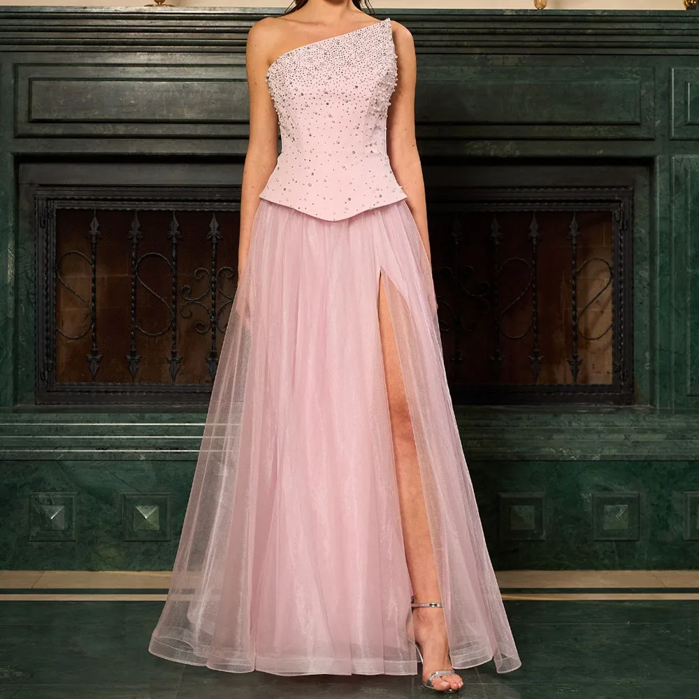 Maßgeschneiderte A-Linie-Abschlussballkleider, bodenlang, trägerlos, ärmellos, Abendkleid, modisches, mit Perlen verziertes, schlichtes, drapiertes Partykleid mit Pailletten