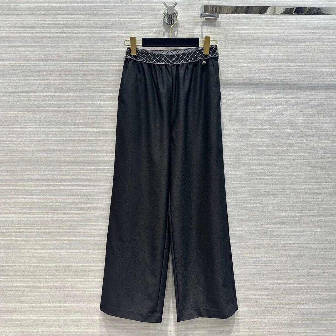 

Fashion Design Black Long Pants Women Elastic High Waist Argyle Patchwork All-matched Wide Leg Pants Loose Trousers