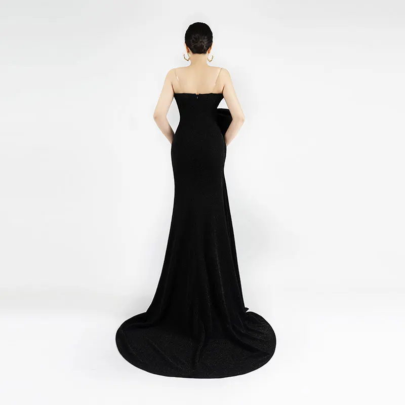 Baisha-vestido de noche personalizado sin tirantes para mujer, falda larga negra, elegante, para fiesta, 2024, H1261