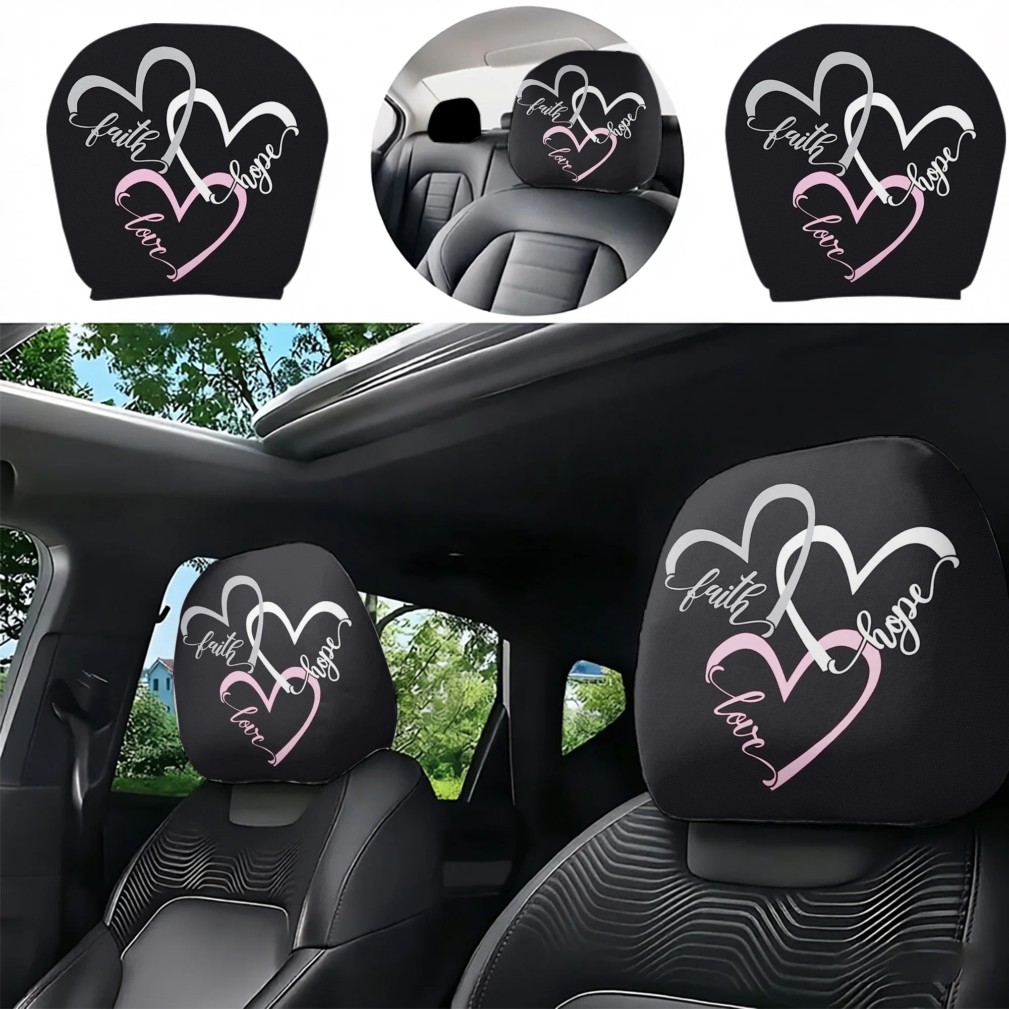 2pcs Heart-Patterned Car Headrest Covers, adding a decorative touch to your car’s interior. Filling not included. Easy to instal