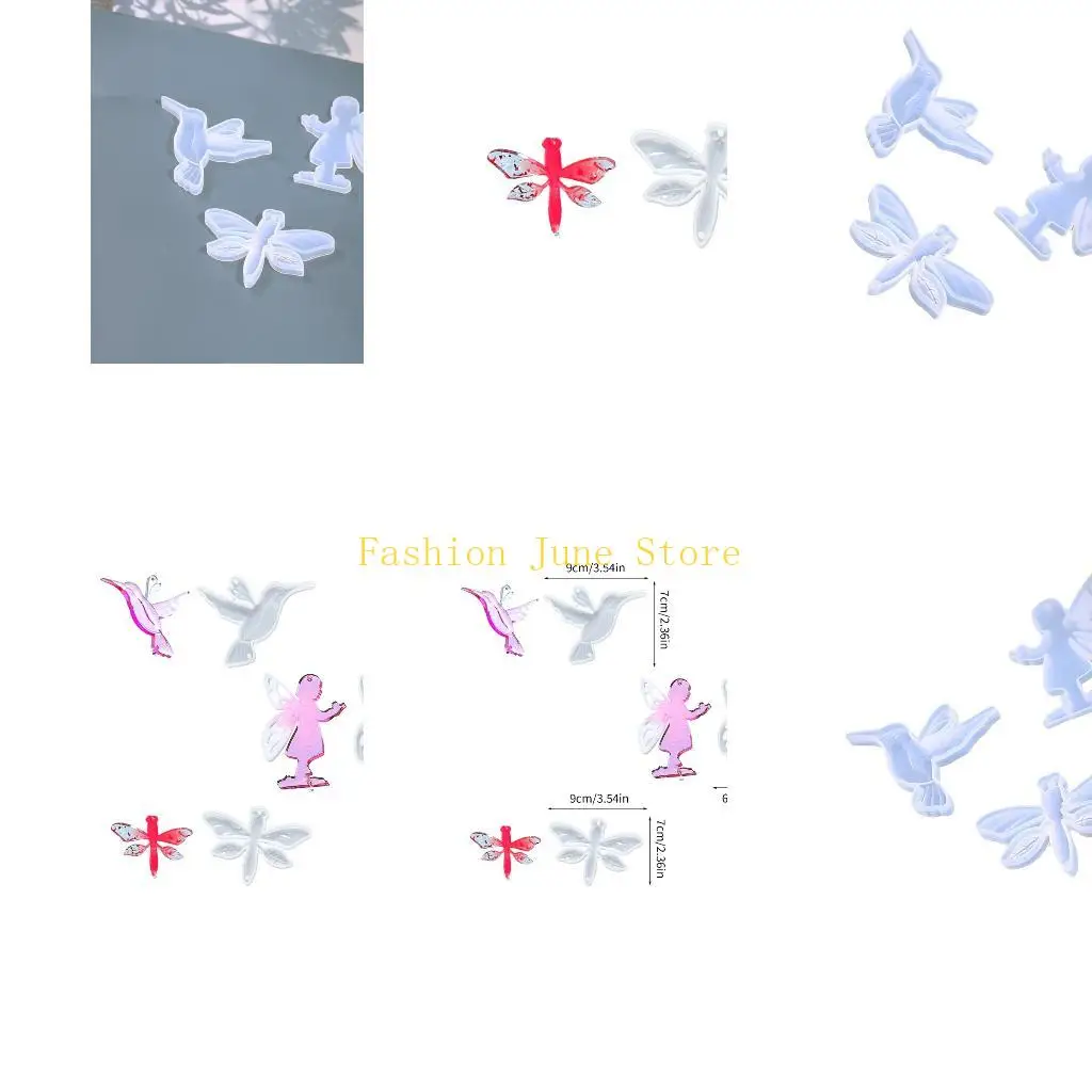 N5KA Silicone Molds for Quick Pendant Making Double Hole Feature Hummingbird Dragonflies Girl Themes Suitable for Family Craft