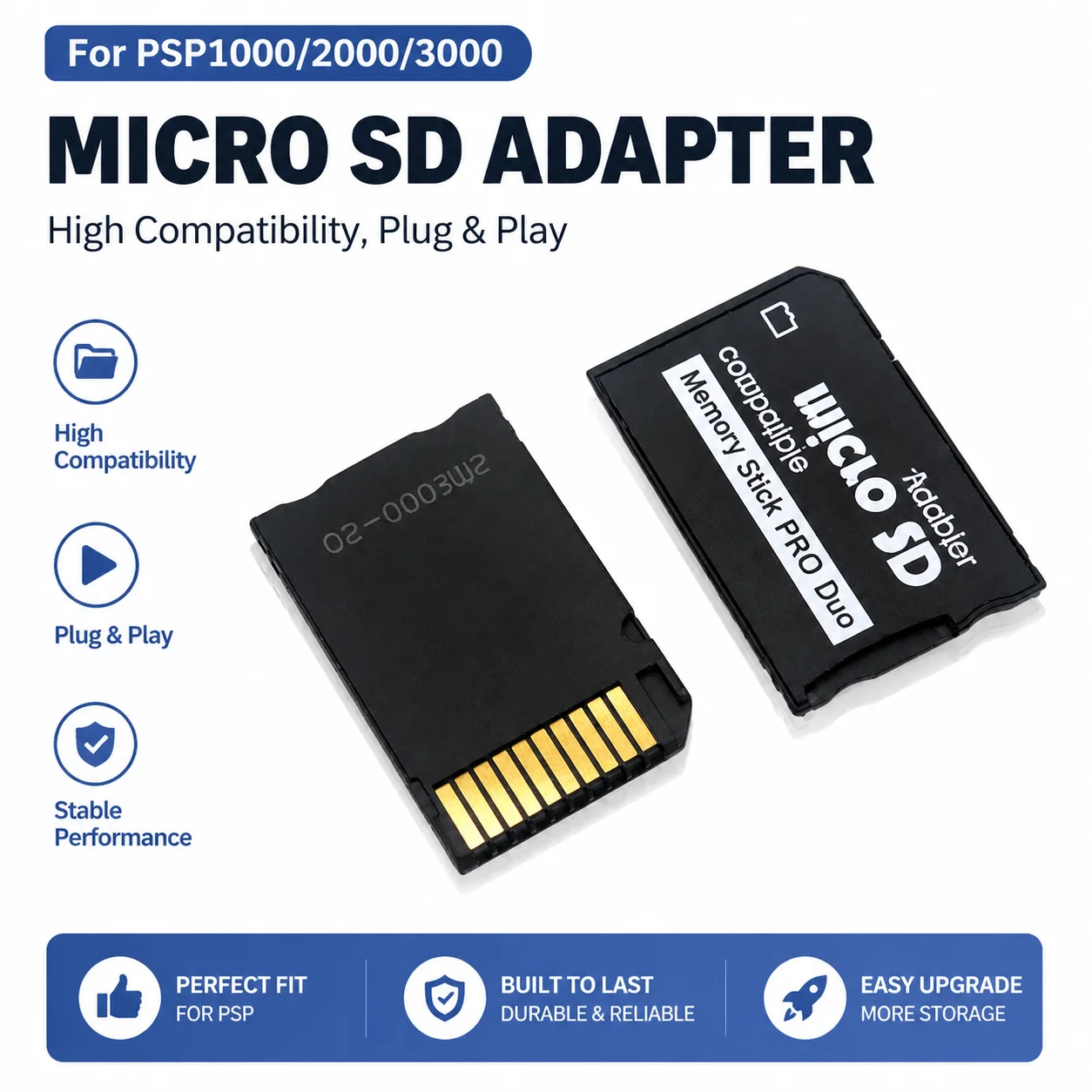 Memory Stick Pro Duo-Karte, kompatibel mit MicroSD TF-Adapter für PSP1000, PSP2000, PSP3000.