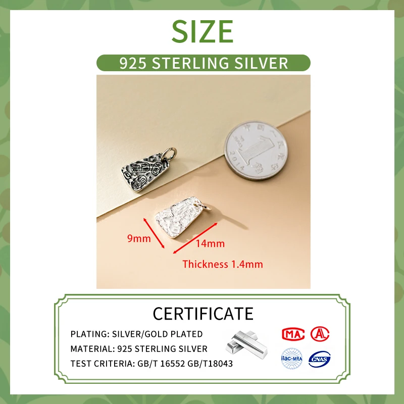 S925 Sterling Silver Double Sided Lucky Characters Pendant DIY Bracelet Necklace Earrings Handmade Woven Rope Material Accessory