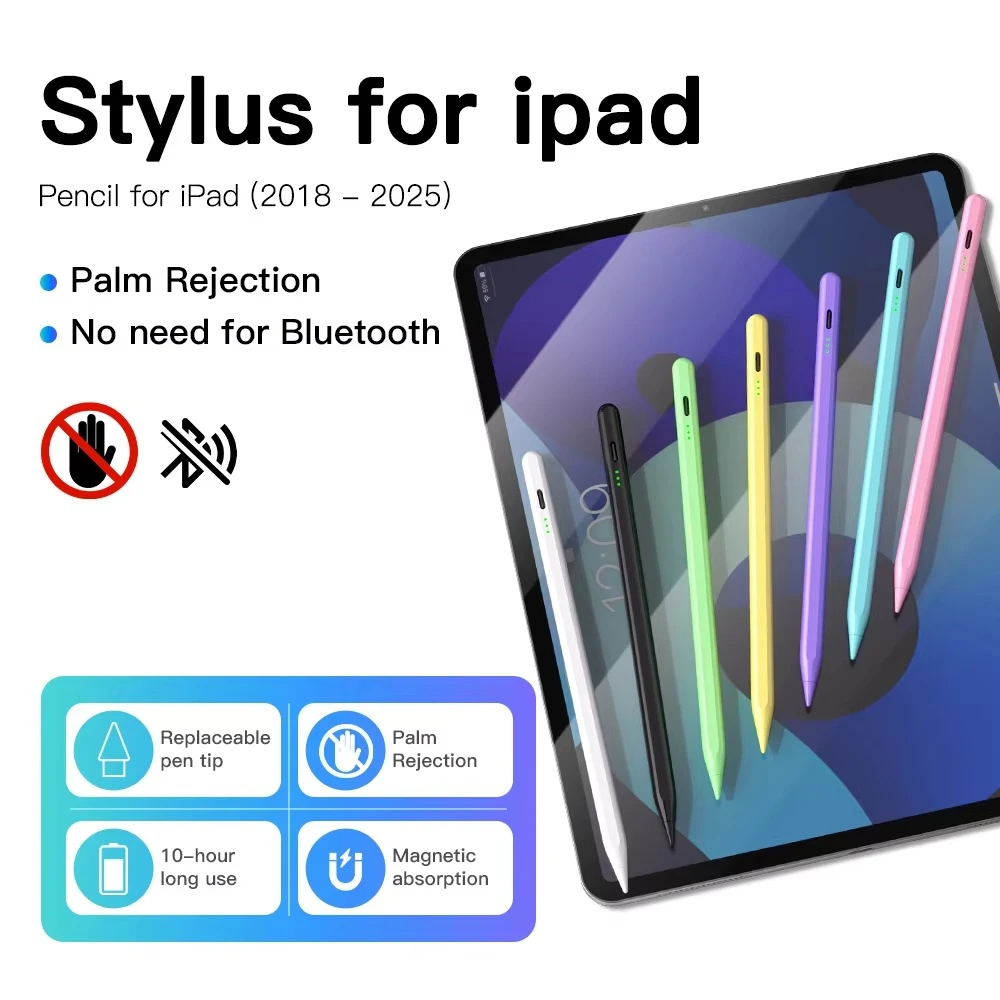 For Apple Pencil Stylus For iPad A16 Air 11 5 4 Pro 11th 13 12.9 M4 M3 M2 Pens 10 9 10th 9th Generation Mini 7 6 2025 Touch Pen