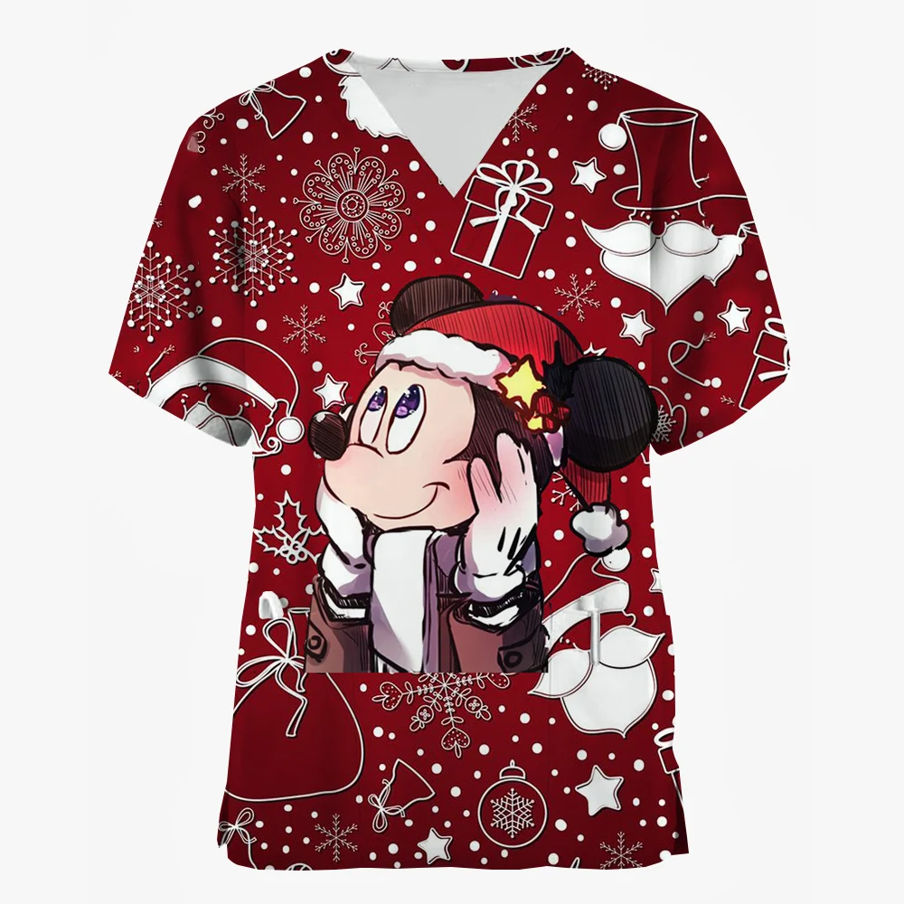 Disney Mickey Mouse Women's Frosted Nurse Accessories Medical Uniform Merry Christmas Hospital Dental Clinical Work Clothing Sur