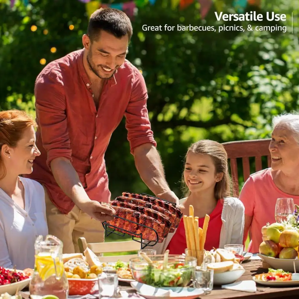 

Bbq Rib Holder Sturdy Stainless Steel Rib Rack for Grilling Nonstick Bbq Stand Holder Smoke 4 Ribs Upright for Even for Charcoal