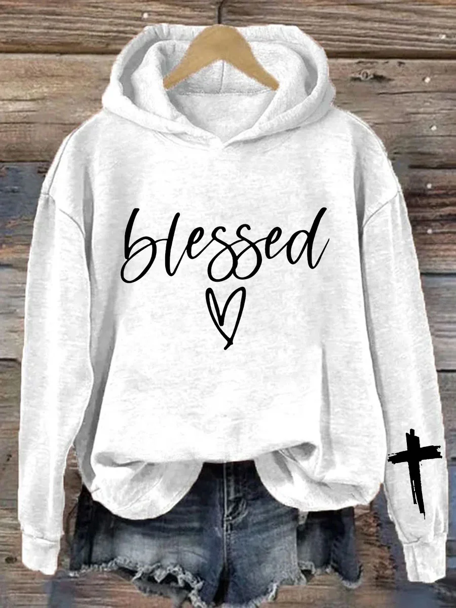 

2024 New Hot Sale Popular Easter Women Hoodie Blessed Love Cross Print Female Sweater Fashion Vintage Jesus Lover Girl Tops