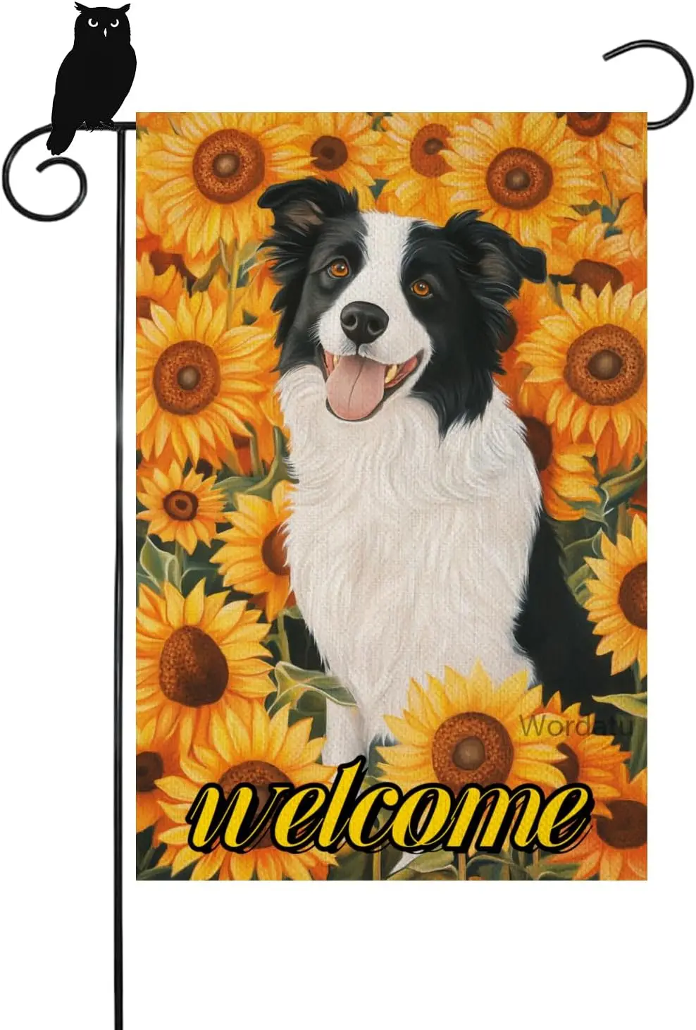 Hello Sunflower Garden Flag Border Collie Floral Seasonal Home Decor Banner for Outside 12x18 Inches Double Sided Spring Sum UUX