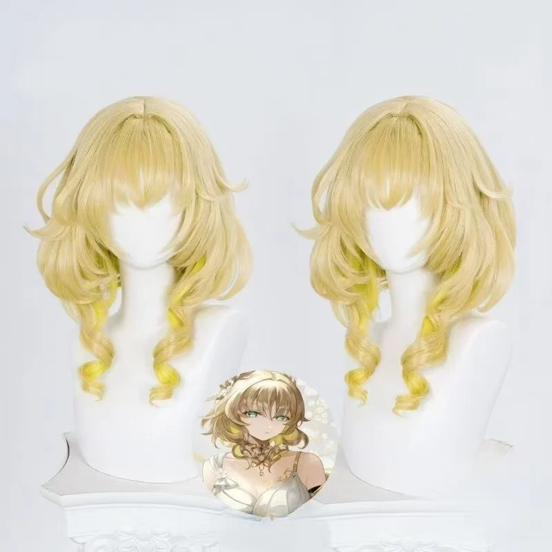 Honkai Star Rail Aglaea Cosplay Wig, Golden Gradient Curly Heat Resistant Synthetic Wig for Halloween Party Comic Con Wig