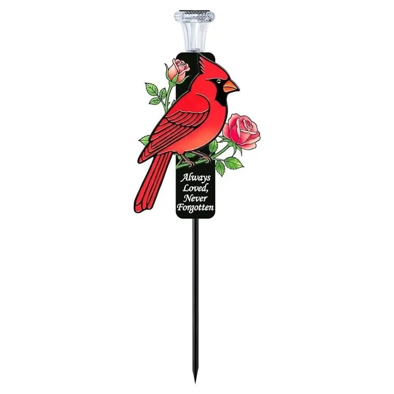 Red Cardinal Memorial Plaque With LED Lights-Metal Cemetery Ornament, Suitable For Cemeteries And Condolence Gifts