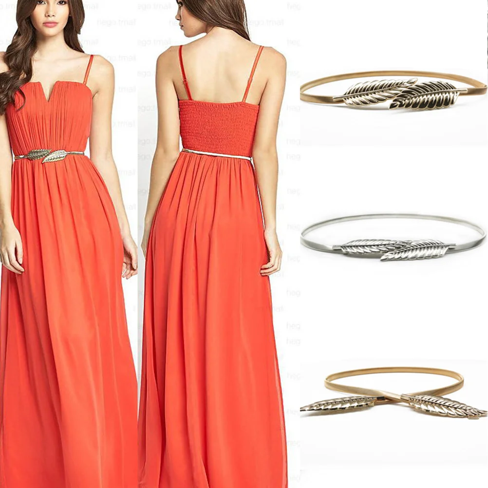 حزام خصر مزخرف معدني على شكل ورقة ذهبية، حزام خصر مرن قابل للتعديل للنساء، حزام خصر أنيق