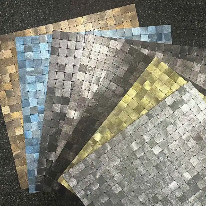 

4pc/lot Mosaic Metal Aluminum Plastic Panel Wall Sticker Self-adhesive square Waterproof Kitchen Bathroom Tiles Wall Decors 917