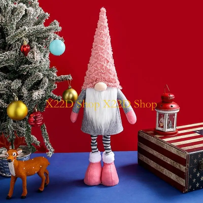 X22D Christmas Gnome Holiday Decoration Telescopic Hair Handmade Tomte Plush for Doll Ornaments Tabletop Santa