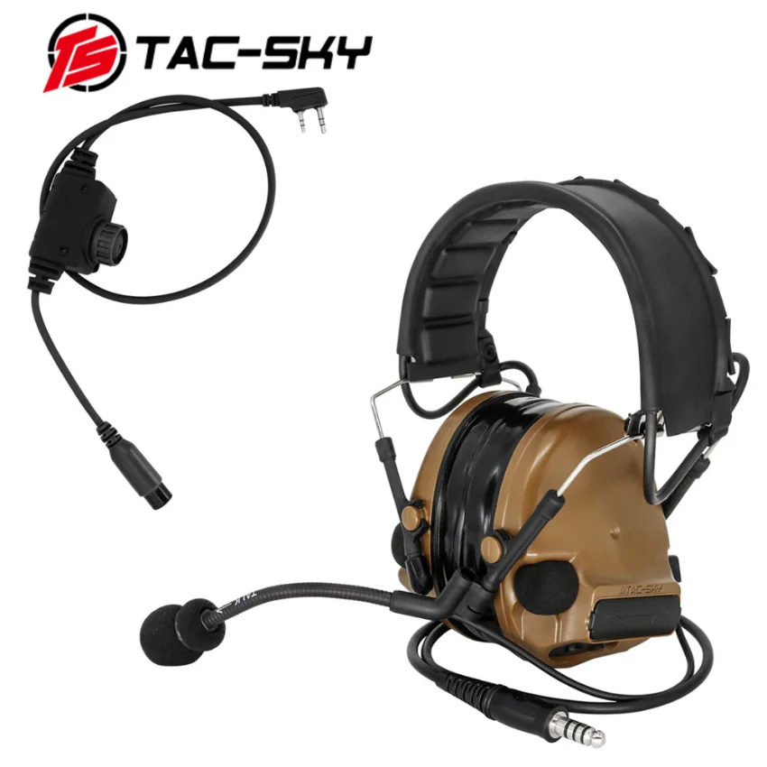 TAC-SKY COMTAC III Tactical Headphones Outdoor Hunting Airsoft Sports Noise Cancelling Pickup Headset with RAC kenwood plug PTT