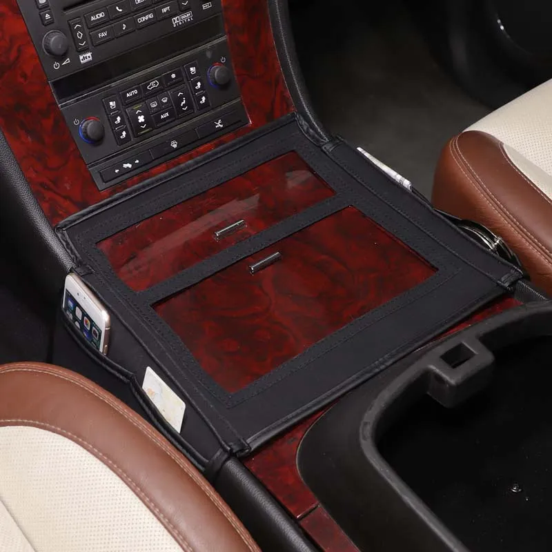 High-solid Sheepskin Leather Black Car Center Console Protective Cover Trim Interior Car Accessories For Cadillac Escalade 07-14