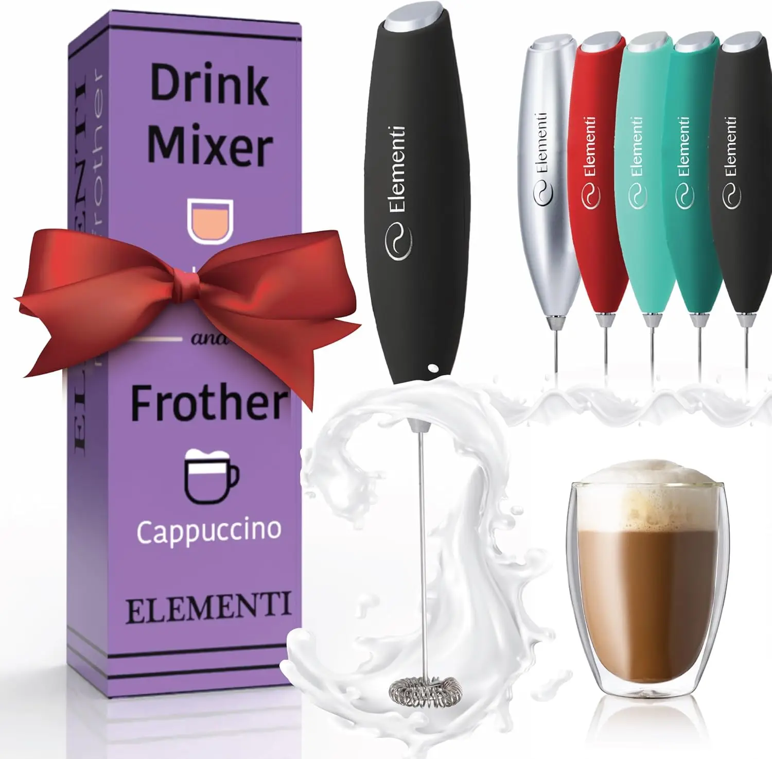 

Handheld Drink Mixer - Electric Stirrer for Protein, Coffee, Milk Frother, Cocktails, Black