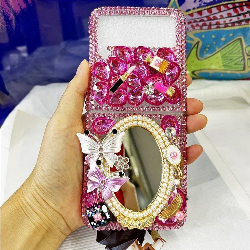 

Luxury Butterfly Sparkle Gems Crystal Bling Make-up Mirror Cases for Samsung Galaxy Z Flip 5 Z Flip 3 Z Flip 4 5G Diamond Cover