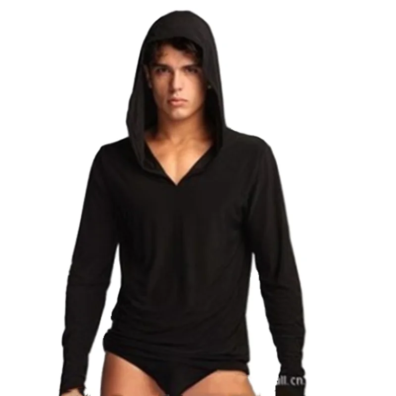 Sexy Men\'s Hoodies Sweater Men Sleepwear Underwear Ice Silk Home Wear Soft And Elastic Pajama Sets Night Bath Tops + Pants