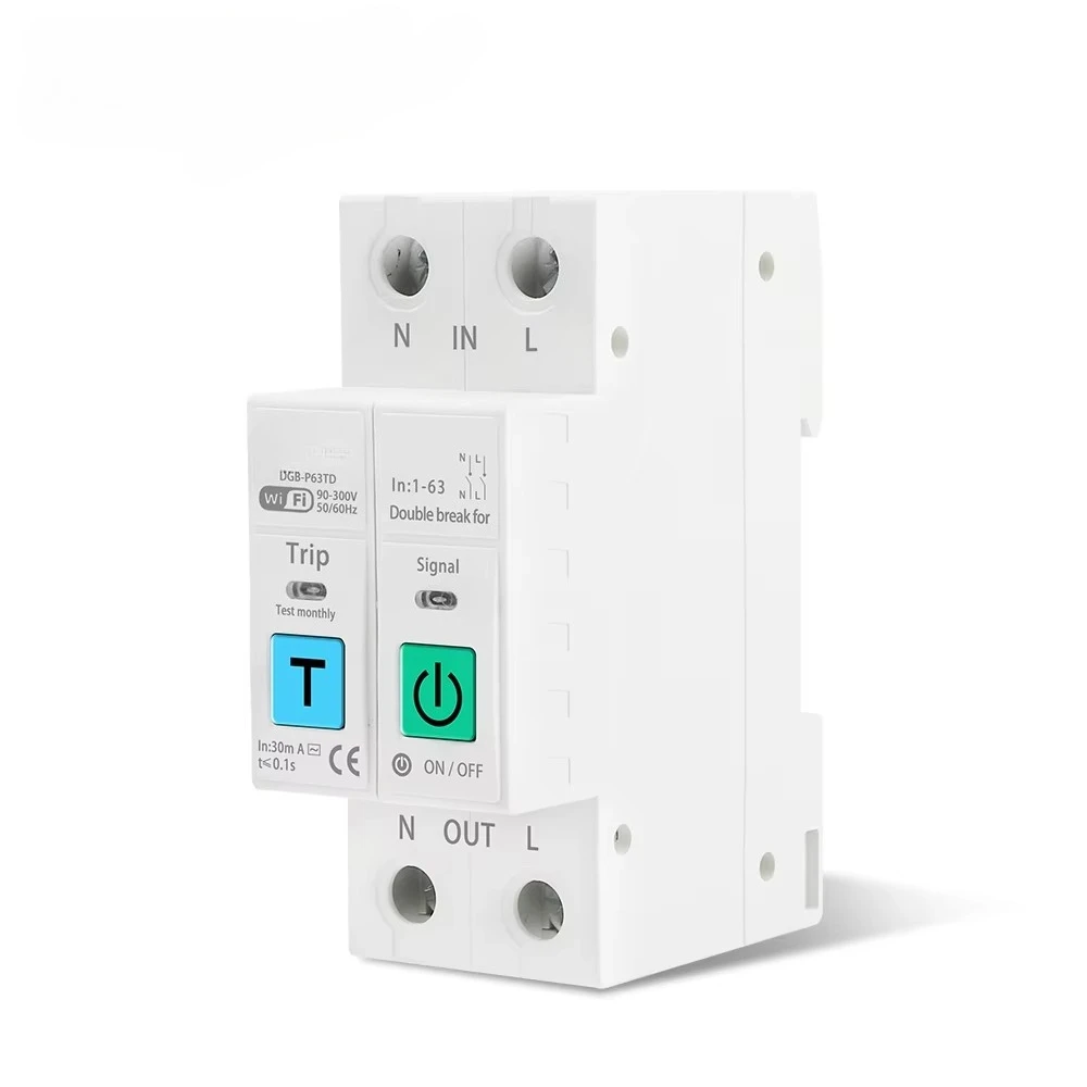 1-63A 2P WIFI Smart Switch Energy Meter Circuit Breaker Voltage Current Leakage protection Relay Cut off L+N