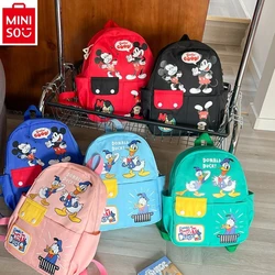 MINISO 2024 New Cute Toddler Donald Duck Mickey Cartoon Printed Backpack for Students Travel Large Capacity Fashion Storage Bag