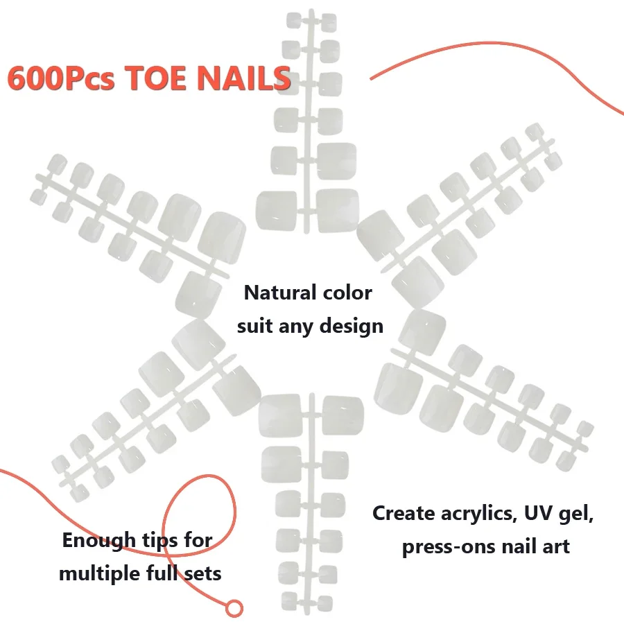 600 puntas de uñas de color natural, cobertura completa de uñas postizas superiores fáciles de aplicar para pedicura en el hogar y el salón