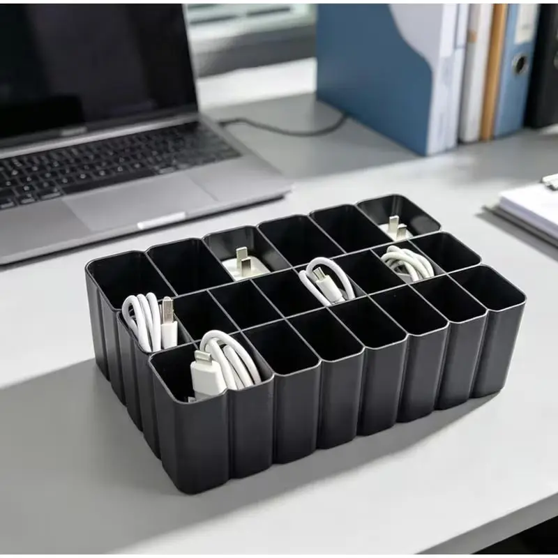 11/22 Grids USB Cord Storage Box Compartment Box 3D Printed Cable Storage Box Durable Reusable USB Cord Organizer Travel Ready