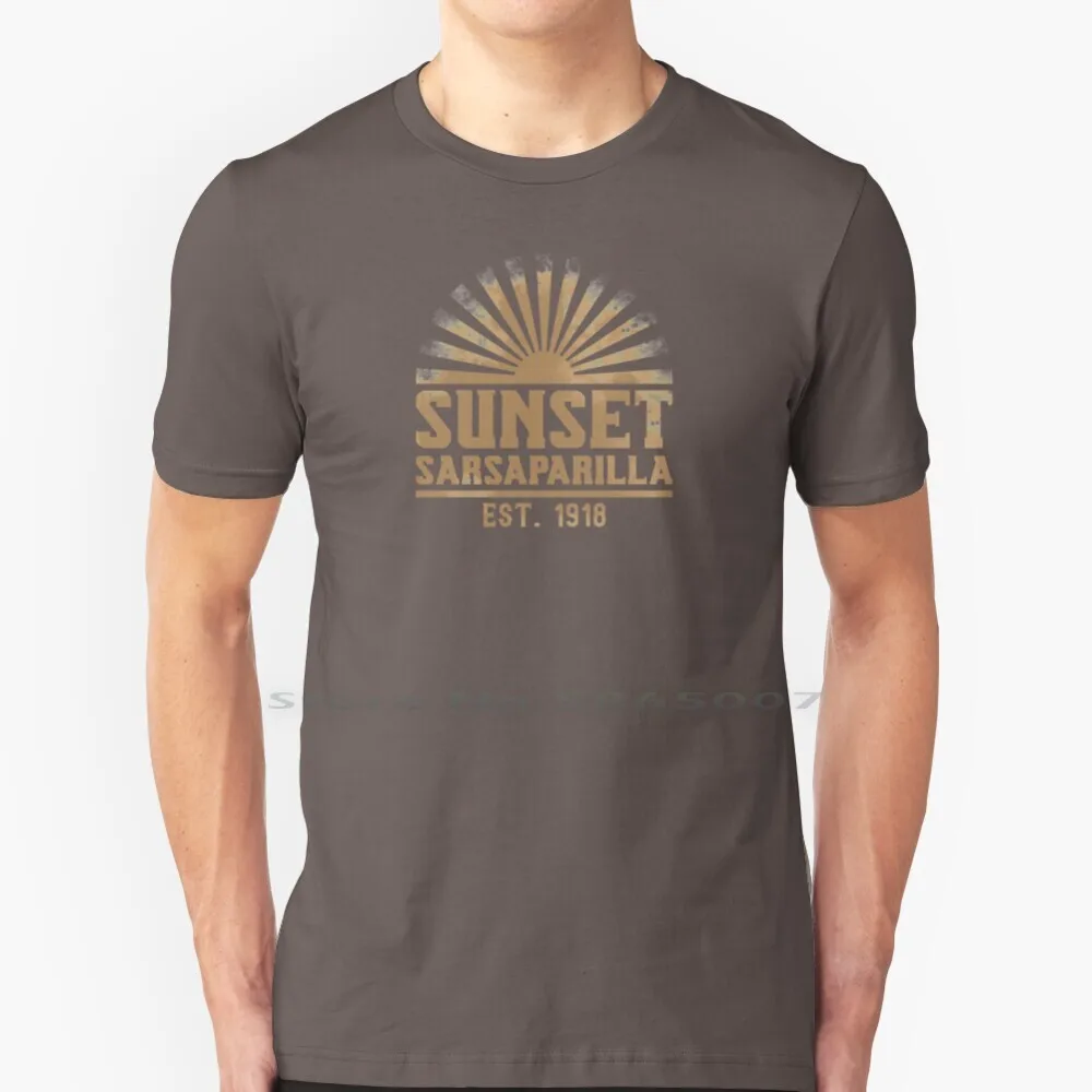 Sunset Sarsaparilla Logo [ Distressed Desert Tan ] 100% Cotton T Shirt Fonv Retro Futurism Brewery New Vegas Fall Out Gaming