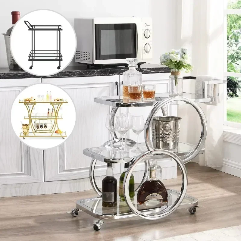 

Customized Glass Trolley Mobilet Vintage Folding Tea Cart Party Serving Trolley Snack Candy Wine Bar Cart For kitchen