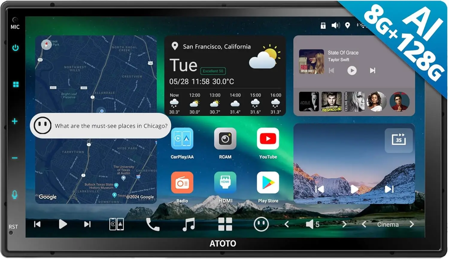 X10G2B7E Estéreo de carro Android duplo Din de 7 polegadas, falar para ChatGPT AI, 4G LTE, Carplay sem fio e Android Auto, conexão de telefone duplo