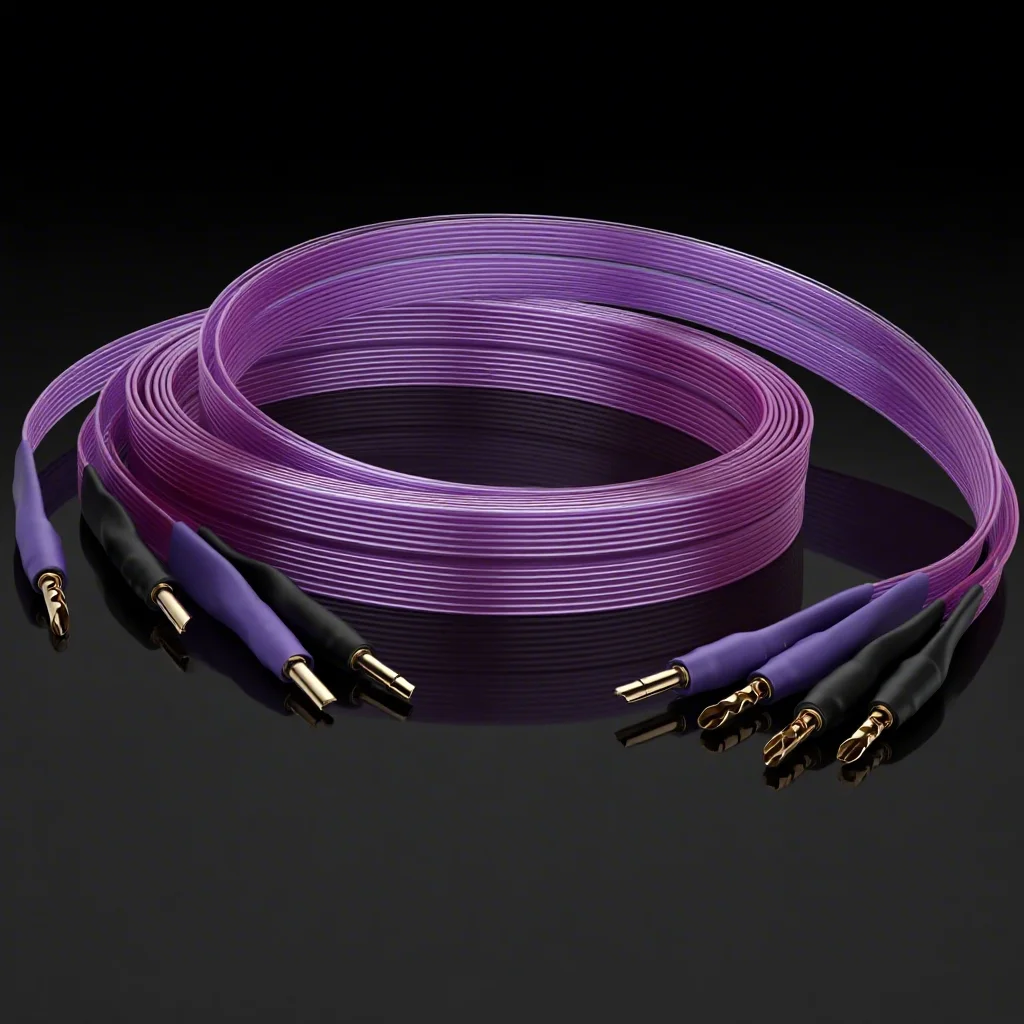 

Pair OCC Speaker Cable Purple Phoenix flat belt speaker cable with Serrated Banana Y Plugs Cable for Speaker Amplifier