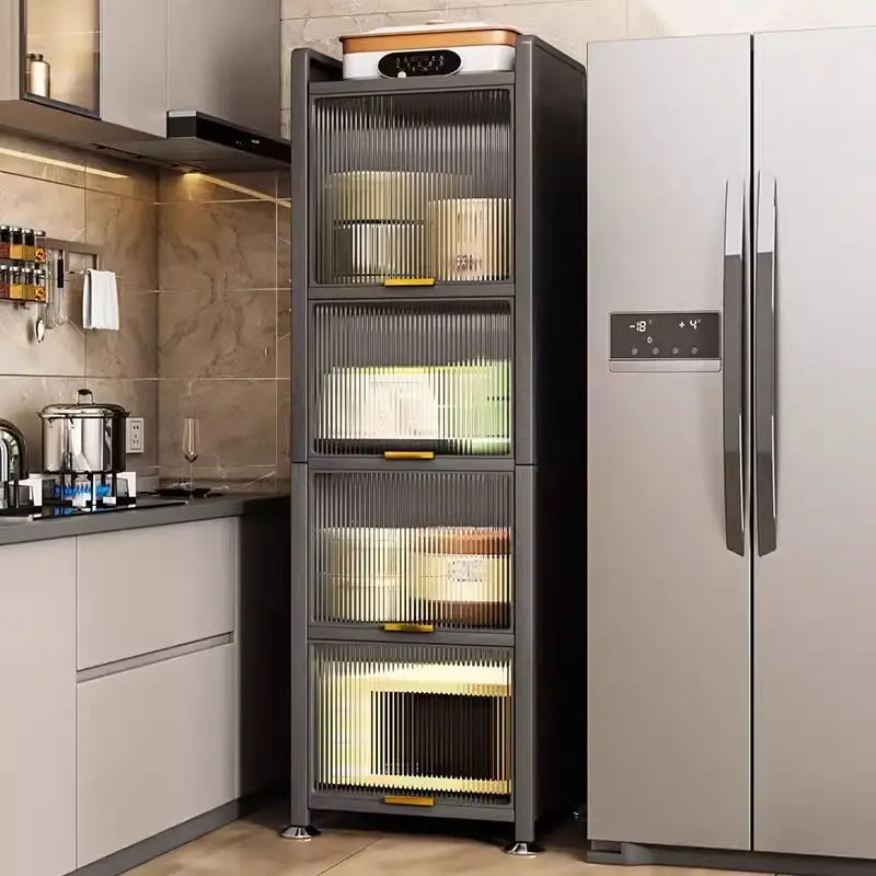 Kitchen rack crevice floor-to-ceiling multi-layer storage cabinet multi-functional locker microwave oven  dining side