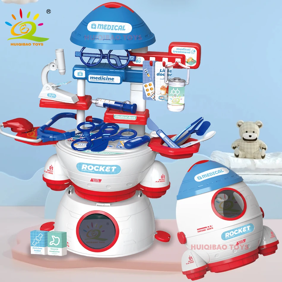 

HUIQIBAO Children Simulation Mini Doctor Boys Maintenance Worker Play House Rocket Design Toys Set Girl Dressing Table Role Play