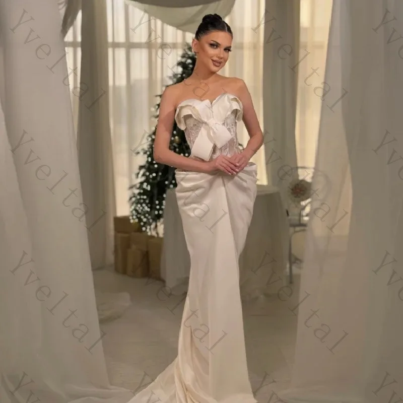 Customized Graceful Charming Temperament Satin Mermaid Wedding Dresses Strapless with Detachable Train Fashion Bridal Gown