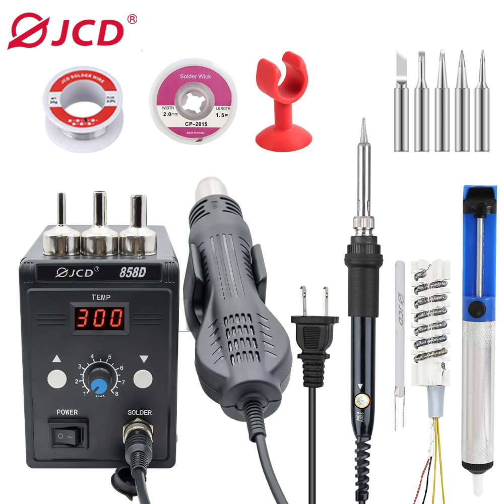 

JCD Hot Air Rework Station Digital display Heat Gun Station Temp Calibration Mode for BGA PCB IC Phone Repair 700W 858D 220V