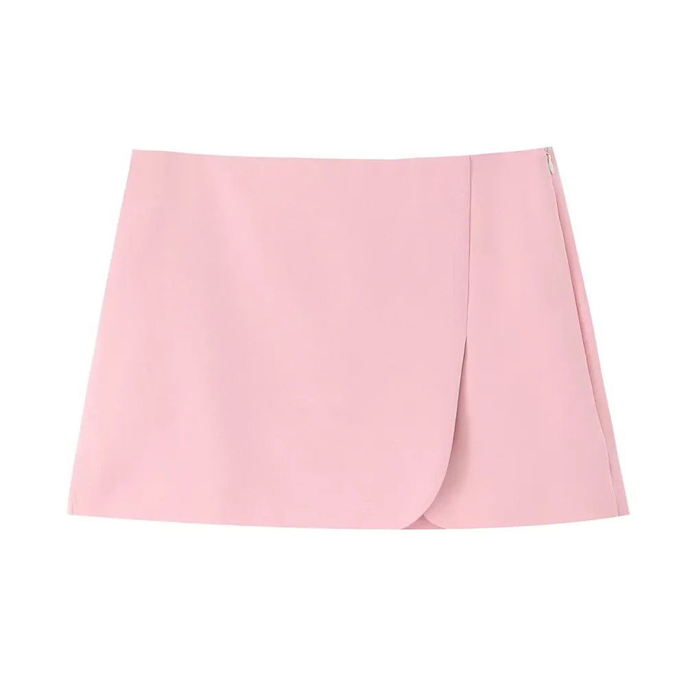 ملابس نسائية صيفية جديدة BM&MD&ZA2025 بسيطة غير رسمية متعددة الاستخدامات على طراز الركاب بلون سادة شورت تنورة غير متماثلة #4