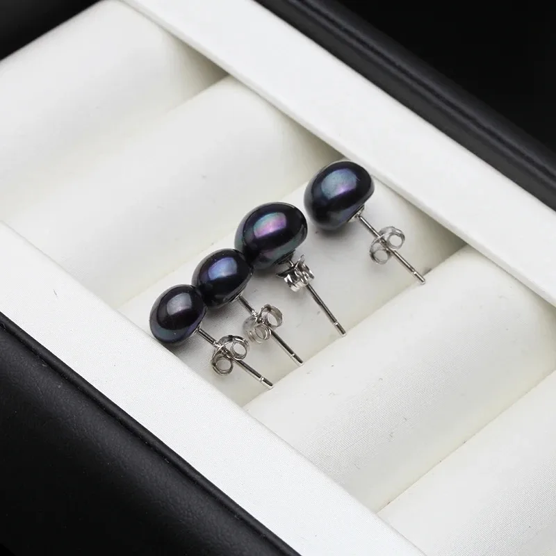 Genuine Freshwater Pearl Stud Earrings For Women,Classic White Natural 925 Silver Pearl Earring Jewelry Wife Girl Birthday Gift