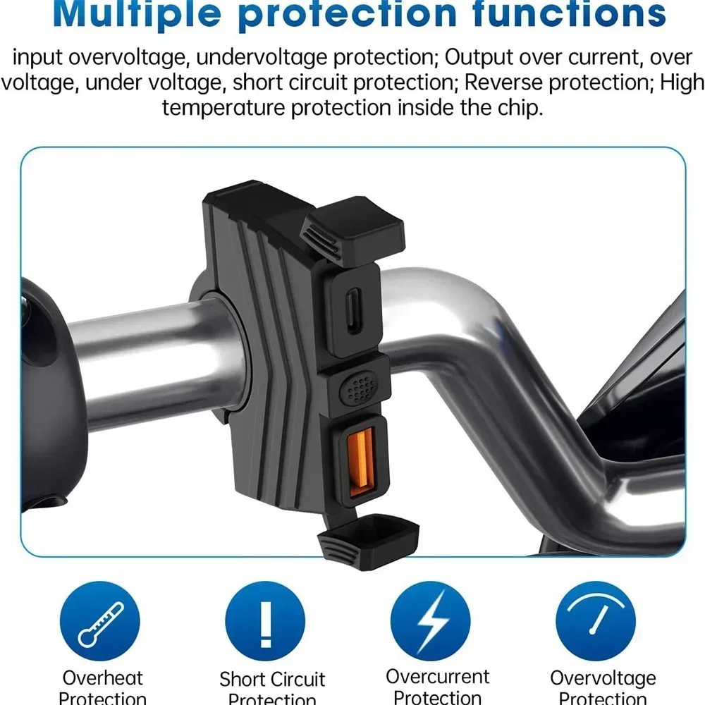 12V 48W PD+QC3.0 초슬림 오토바이 휴대폰 충전기 듀얼 포트 USB 타입 C 아울렛 고속 충전 온/오프 스위치 방수