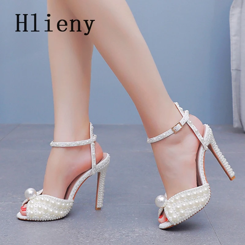 

Hlieny Fashion String Bead Peep Toe Woman Sandals Ankle Buckle Strap Sexy High Heels Wedding Party Pumps Shoes Zapatos Mujer