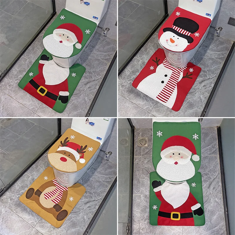 Santa Claus Christmas Toilet Seat Covers Carpet 2023 Xmas Merry Christmas Decorations For Home Bathroom Christmas New Year 2024