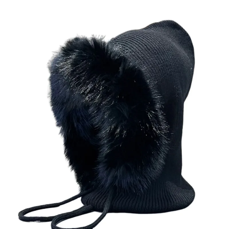 الشتاء الرباط تقليد المنك الصوف بلوفر مغزول قبعة في الهواء الطلق ركوب الدراجات الدافئة الرقبة الحرس المتكاملة بالاكلافا قبعة للنساء #6