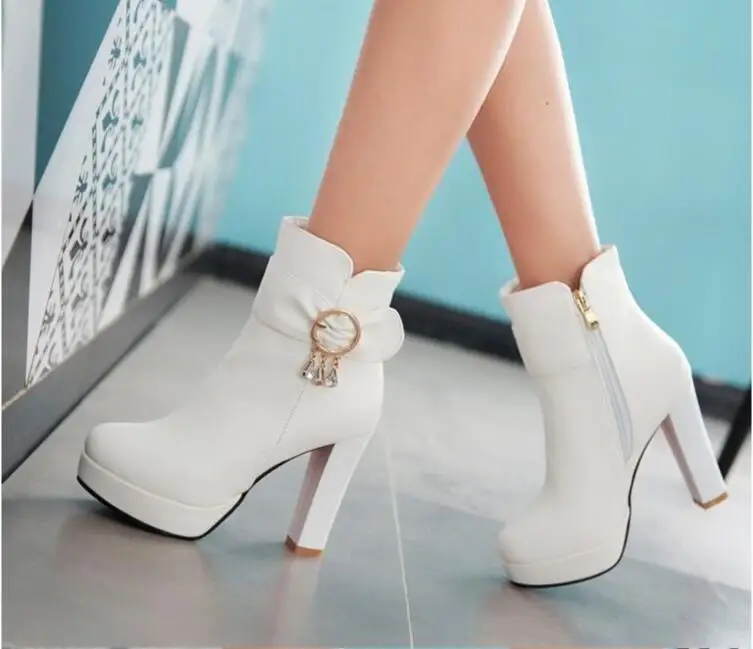 New Autumn Winter Woman Boots Women Shoes Ladies Thick Heeled Ankle White Boots Women High Heel Platform Rubber Shoes Snow Boots