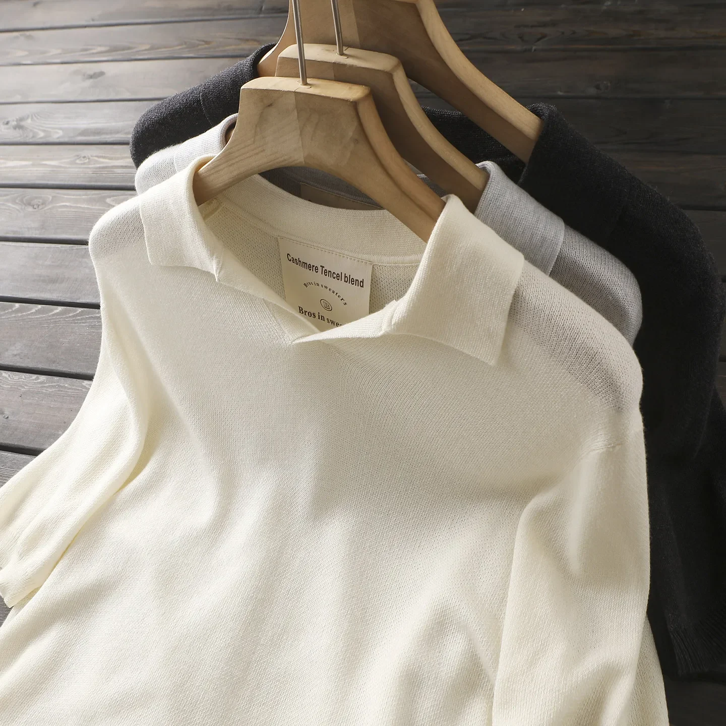Lyocell + cashmere! Foreign trade men's spring and summer thin knitted short-sleeved POLO shirt lapel T-shirt
