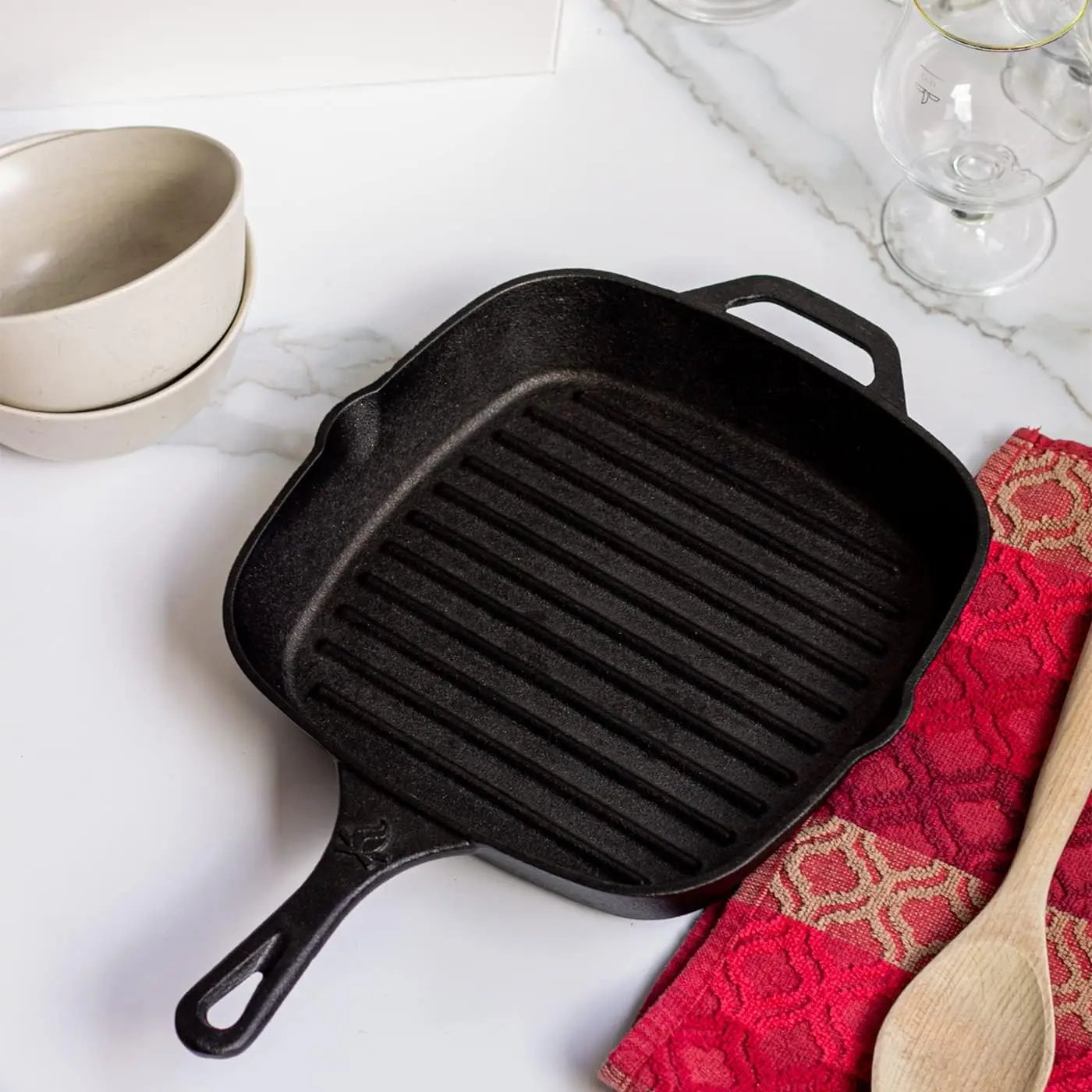 Ferro fundido quadrado Grill Pan, grande pré-temperado, 12"