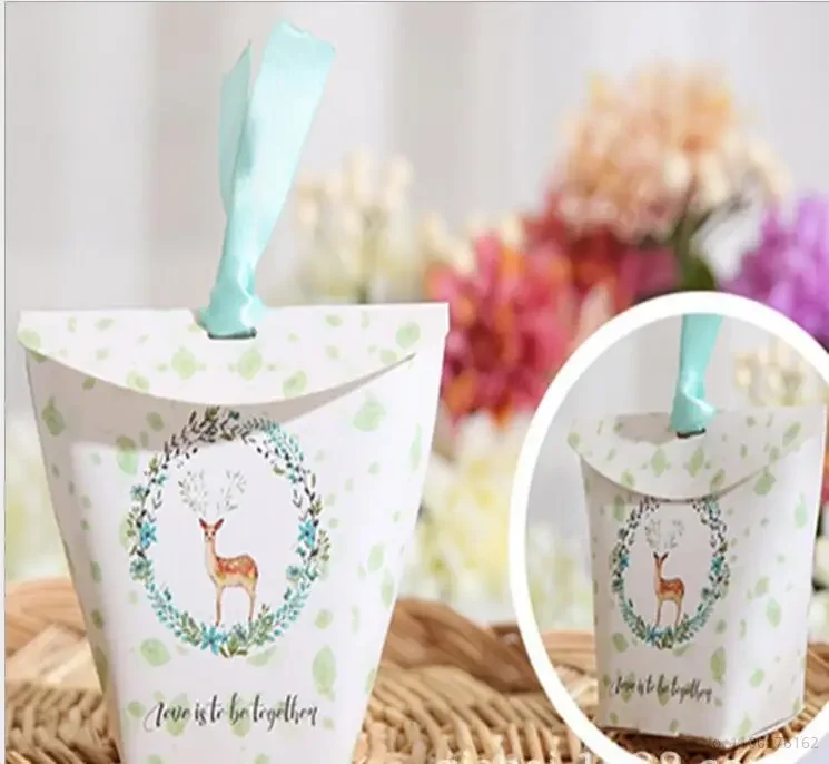 

European Candy Boxes Creative T Pocket Box Mori Baby Shower Gift Boxes Birthday Party Wedding Supplies Packaging Box with Ribbon